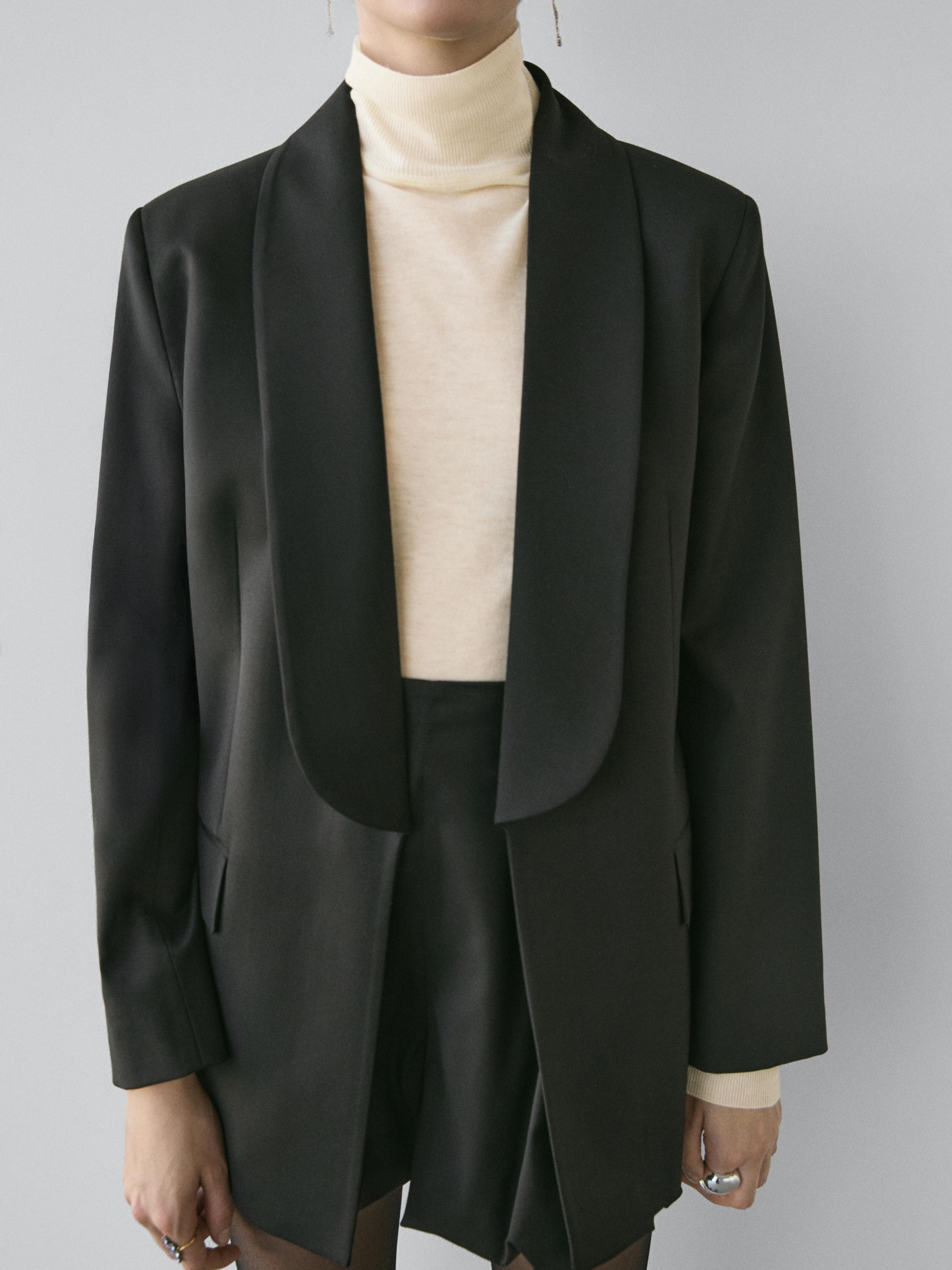 Wool blend blazer with lapel detail - STUDIO
